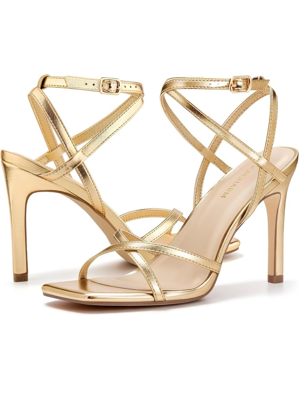 Loopcharm Gold Strappy High Heel Sandals - Women's Dress Shoes size 8